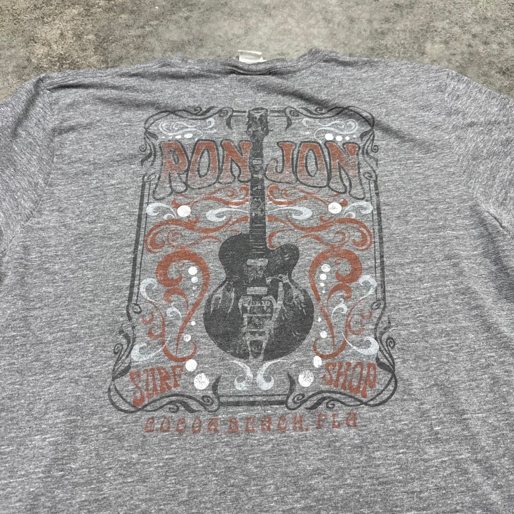 Ron Jon Surf Shop T-Shirt Mens XXL Gray Cocoa Beach Guitar Graphic Short Sleeve